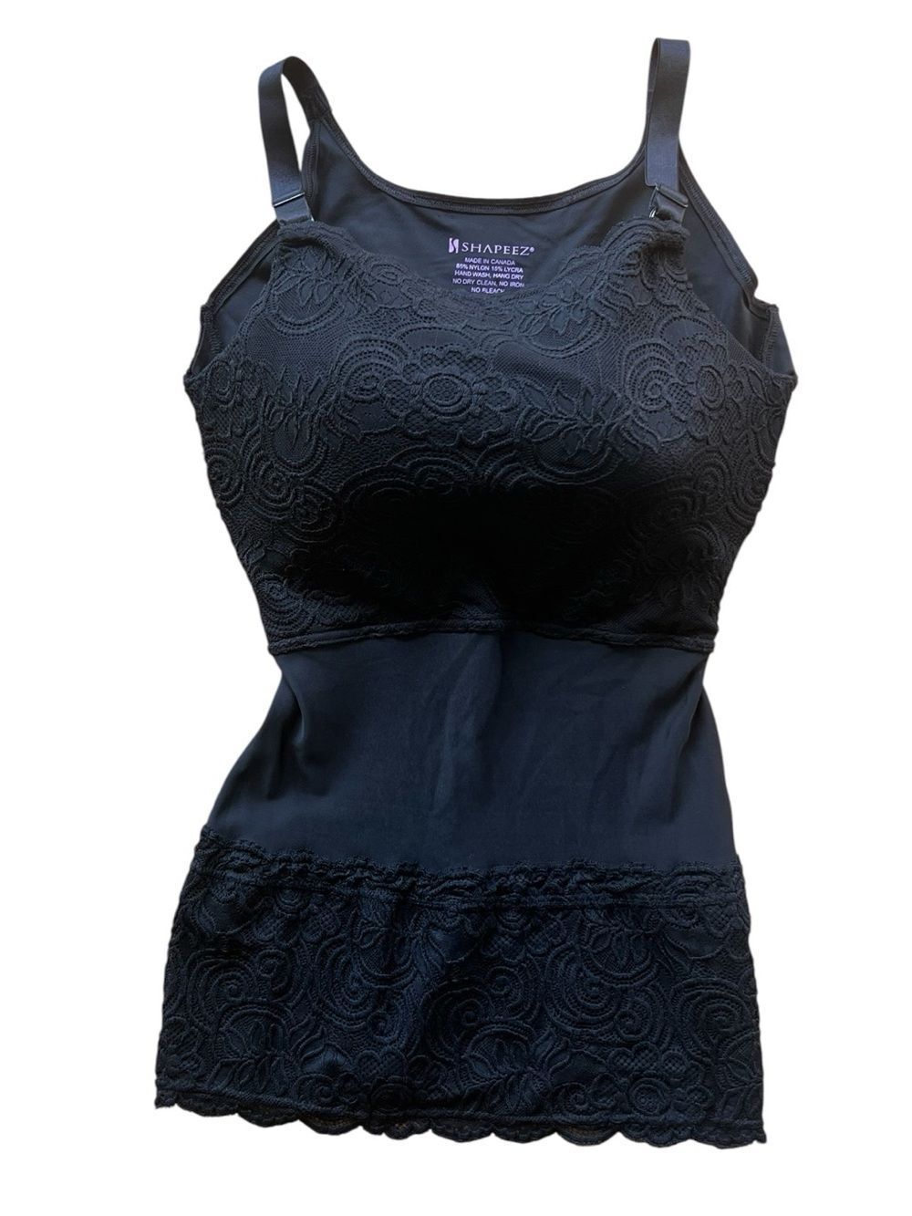 Shapeez Black Lace Shapewear Medium DDD Built-In Bra Tummy Control Smooth Tank